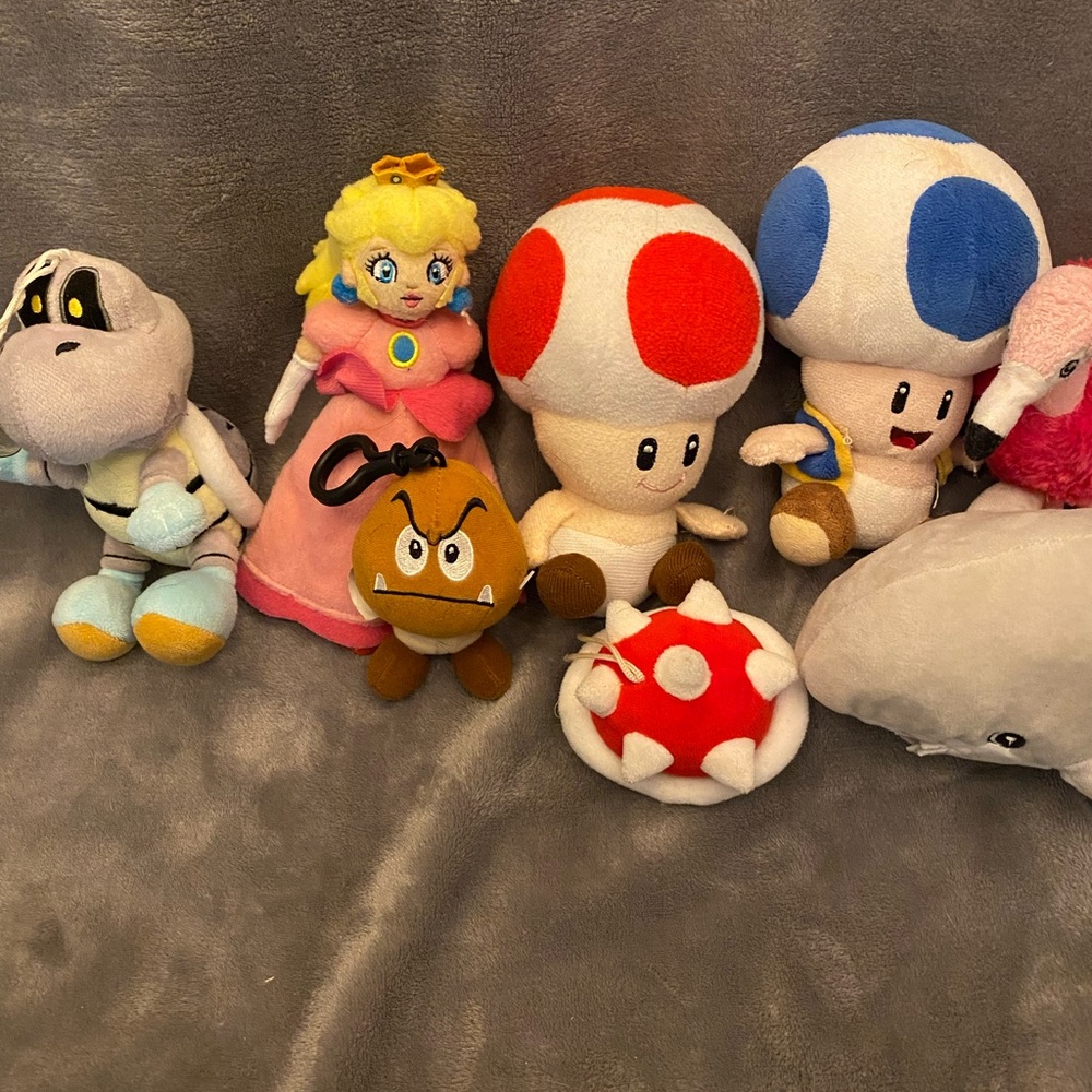 Nintendo Gray and Pink Stuffed Animal Collection Featuring Mario Characters